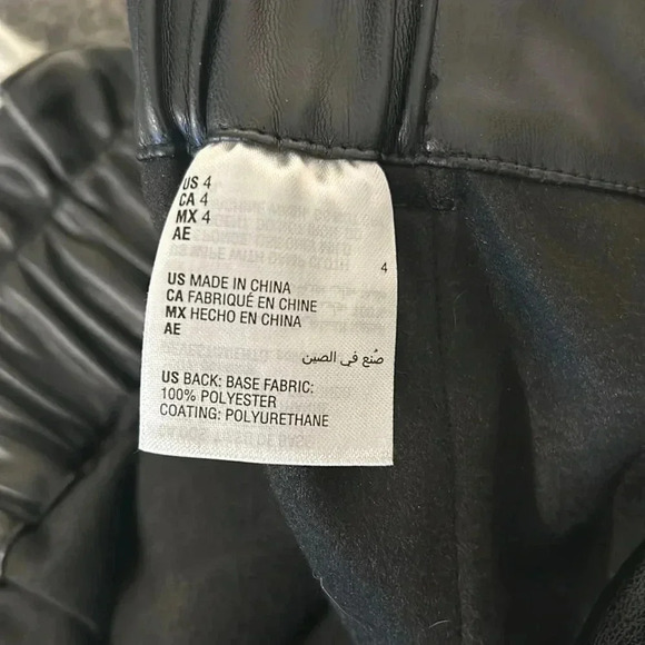 BAR III FAUX BLACK LEATHER WOMANS HIGH RISE BELTED PANTS SLACKS CLASSY SHARP FUN - Picture 7 of 10